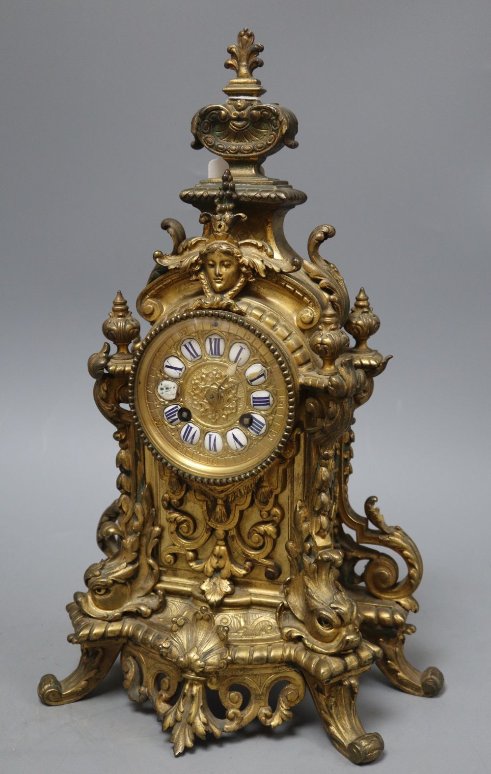 A French Louis XIV style ormolu mantel clock, height 42cm